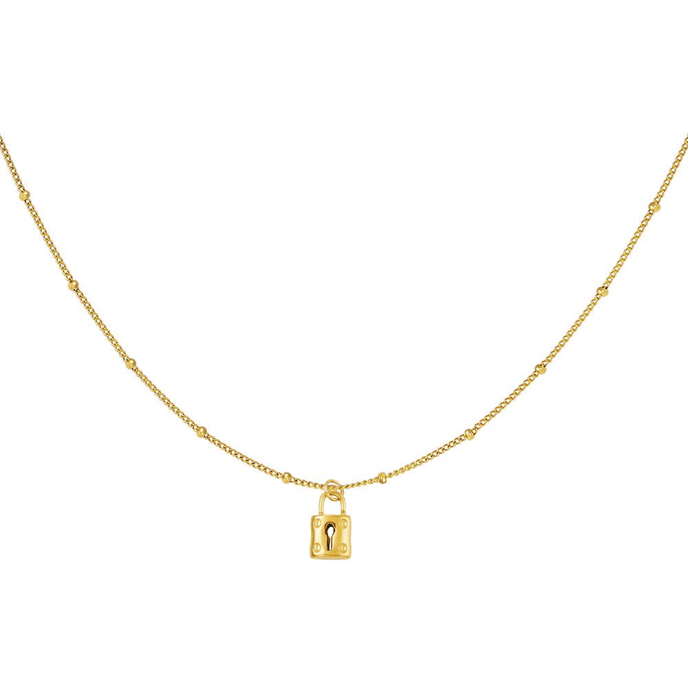 Ketten - Damen Edelstahlhalskette mit Schloss Anhänger - Gold - ke-1015-gold - Beau Soleil Jewelry