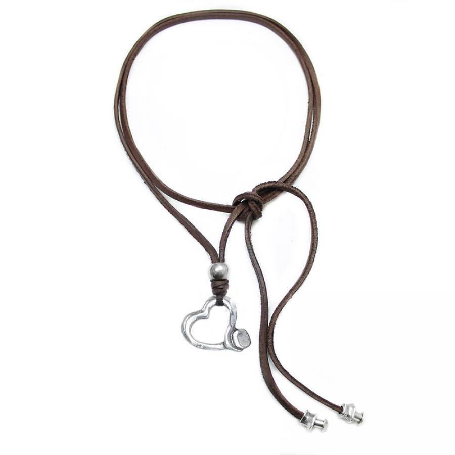 Lederkette mit Herz Anhänger K258 - Schwarzes Leder - K258 - Halsketten für Damen -  Beau Soleil Jewelry