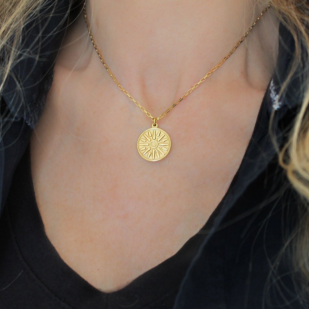 Ketten - Edelstahlhalskette mit Münzanhänger Sonnensymbol - Gold - KG1035-gold - Beau Soleil Jewelry