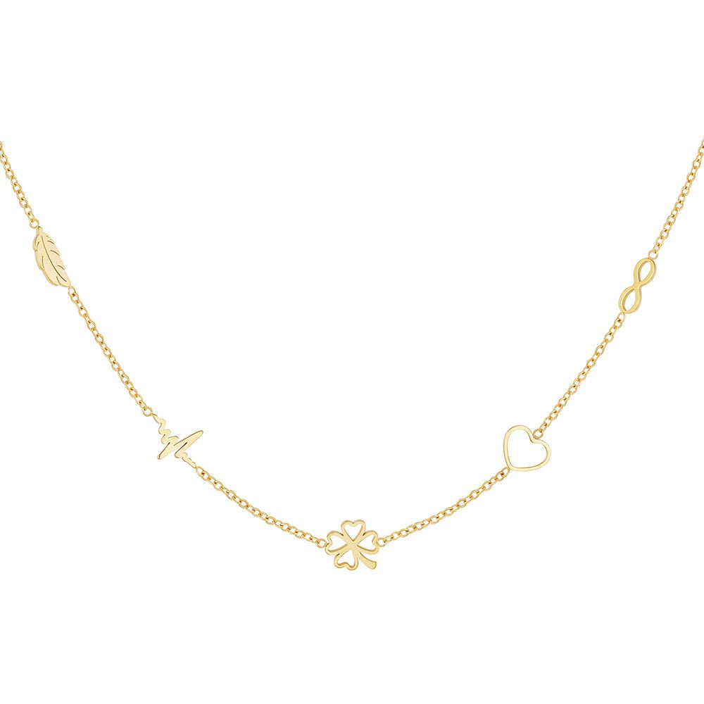 Edelstahlkette- Halskette Minimalist mit Anhänger Kleeblatt und Herzen - Gold - KG_1011-gold - Beau Soleil Jewelry