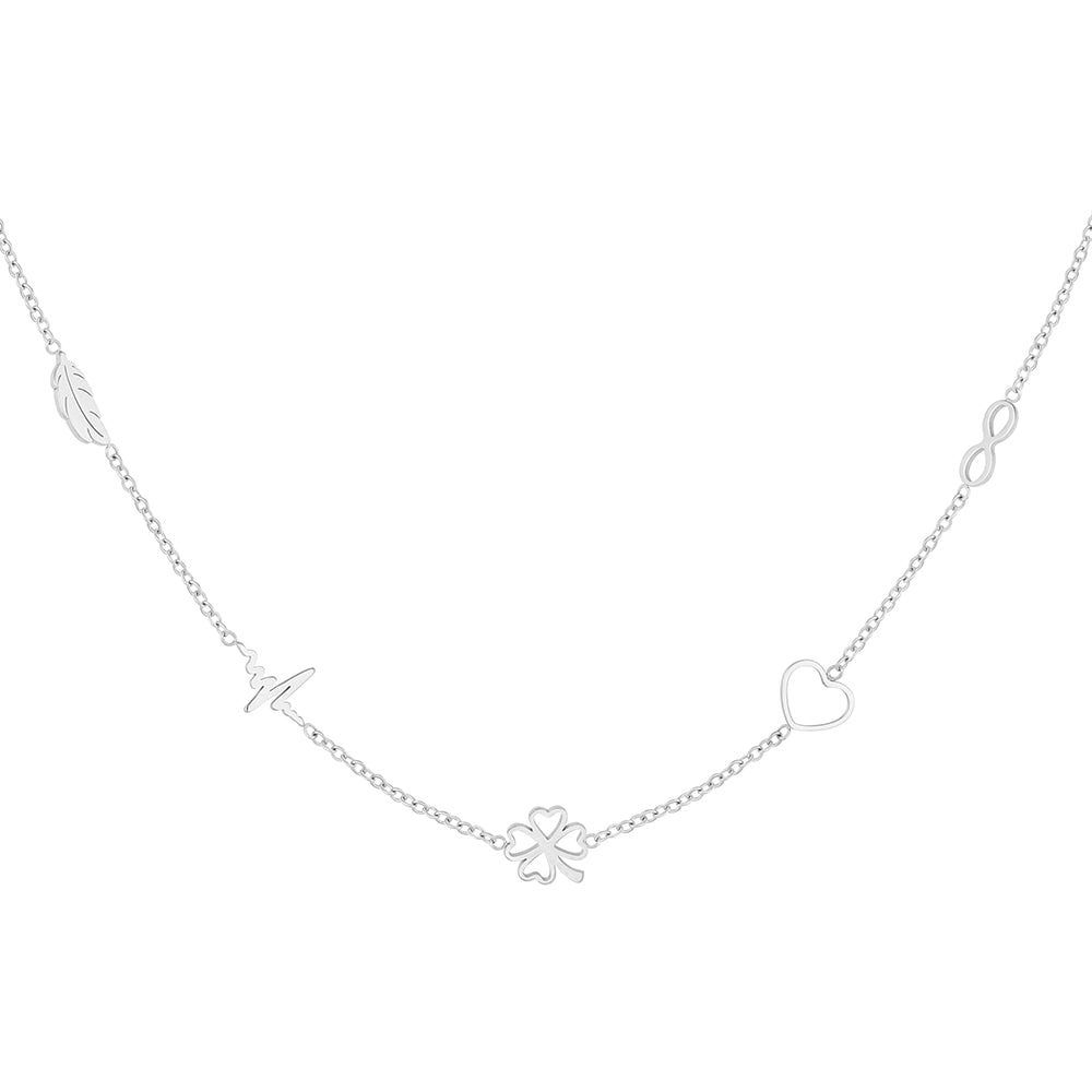 Halskette Edelstahl Minimalist mit Anhänger Kleeblatt und Herzen - Silber - KG1011-silber - Beau Soleil Jewelry