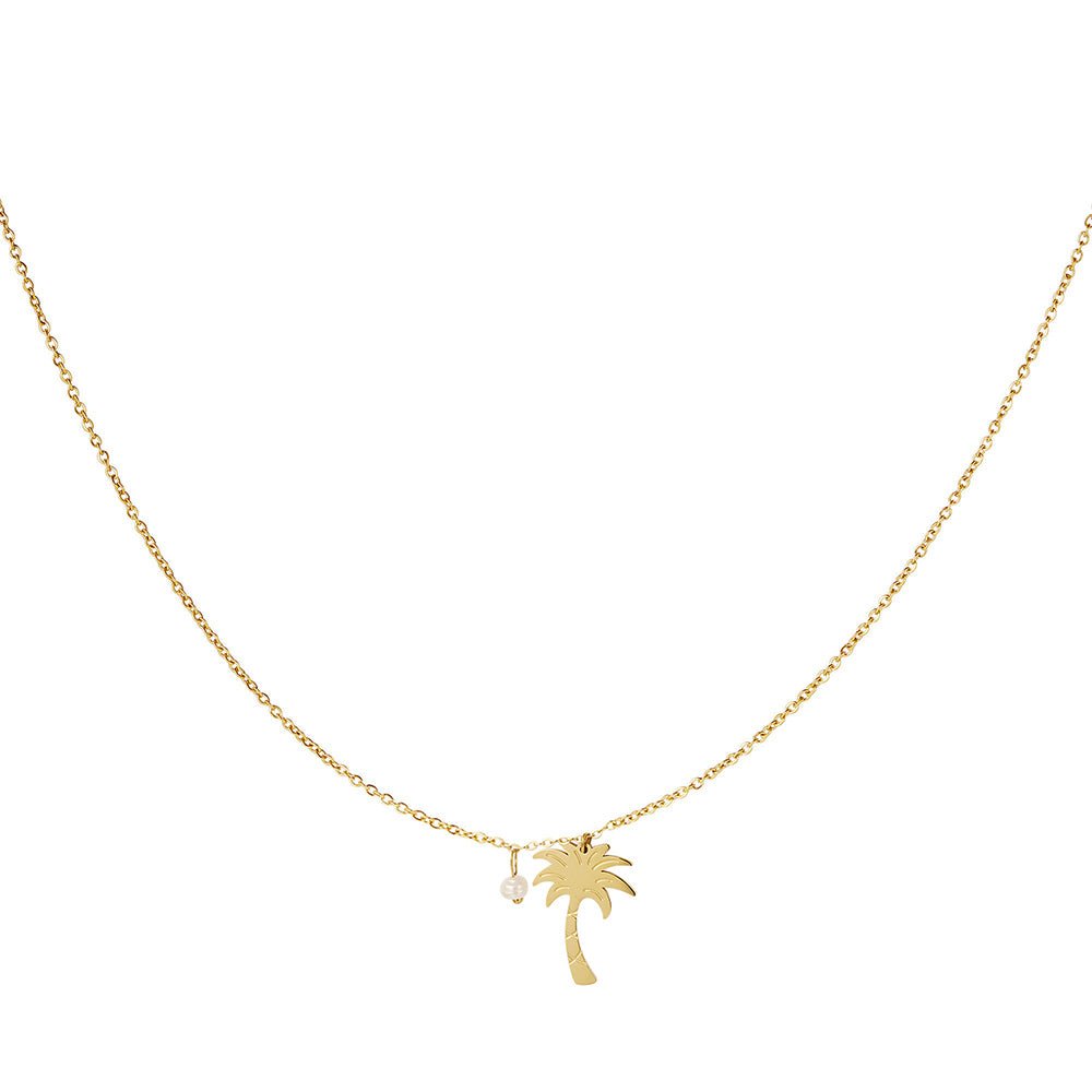 Ketten - Halskette mit Palmen Anhänger und Perlmuttperle - Gold - KE1012-gold - Beau Soleil Jewelry