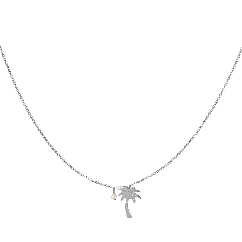 Ketten - Halskette mit Palmen Anhänger und Perlmuttperle - Silber - KE1012-silber - Beau Soleil Jewelry