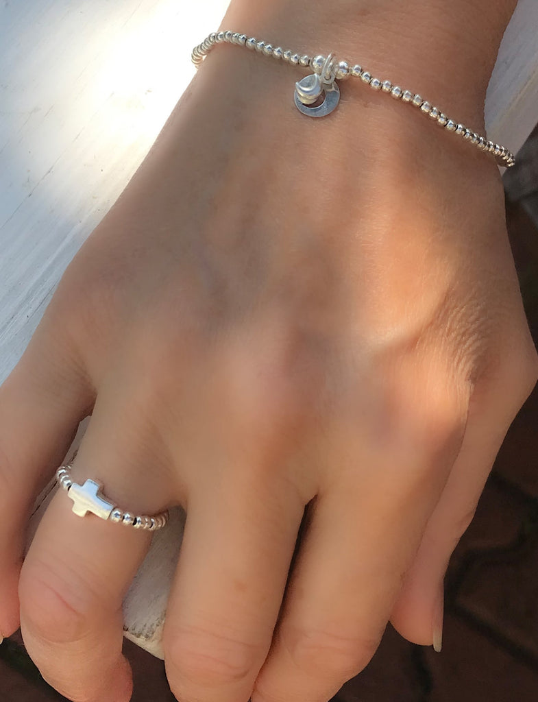 Ring - Sterling Silber Kugel Ring mit Kreuz - 52-53 (S) - R109QU - Beau Soleil Jewelry