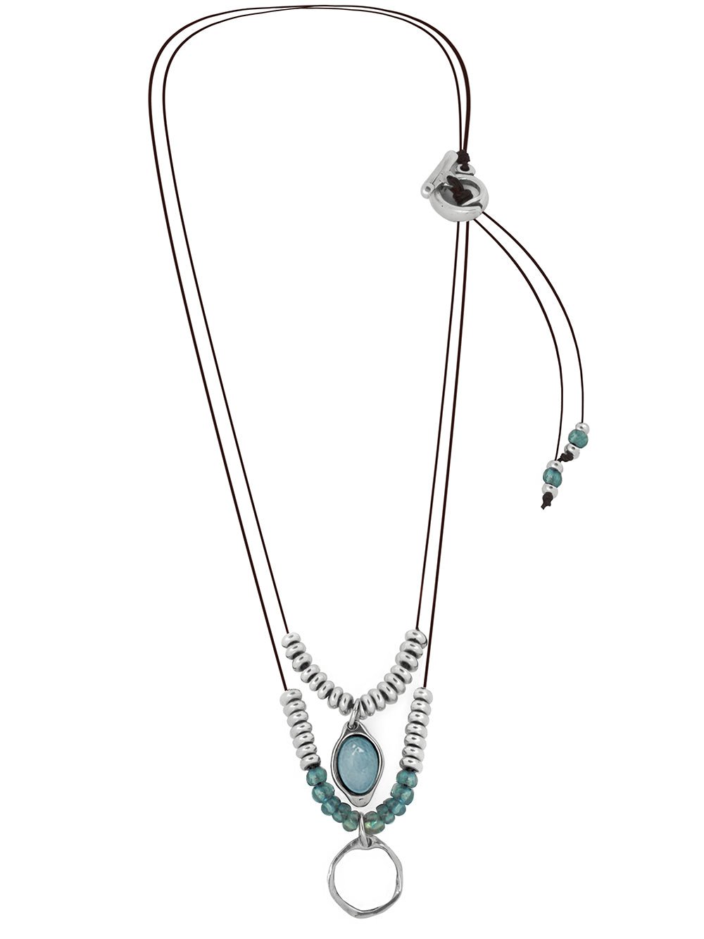 Ketten - Lederkette Layer Kette zweireihig mit Jade - Braun - K291 - Beau Soleil Jewelry