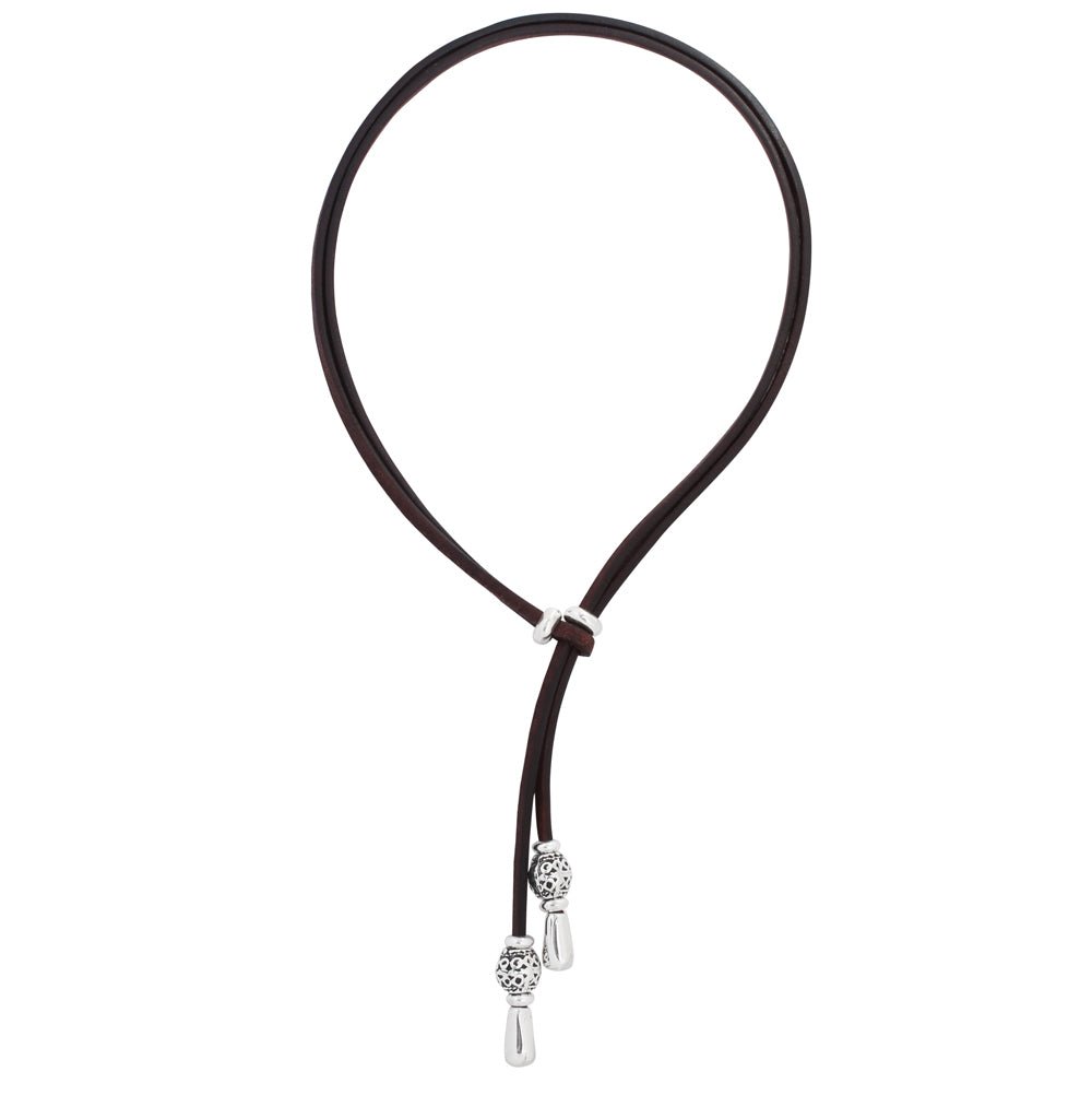 Ketten - Kette Bali individuell tragbar K256 - 50cm Schwarzes Leder - k256-bali-silber-schwarz-50 - Beau Soleil Jewelry