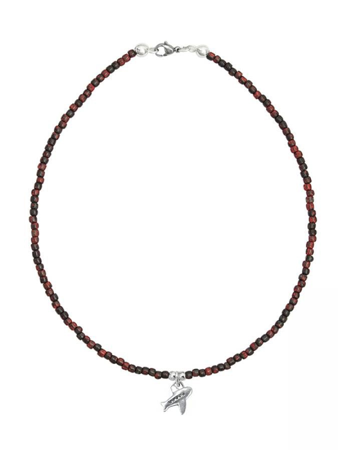 Ketten - 925 Silber Kette Flugzeug Anhänger Granat Rote Perlen - K501_plane_kette-granat - Beau Soleil Jewelry