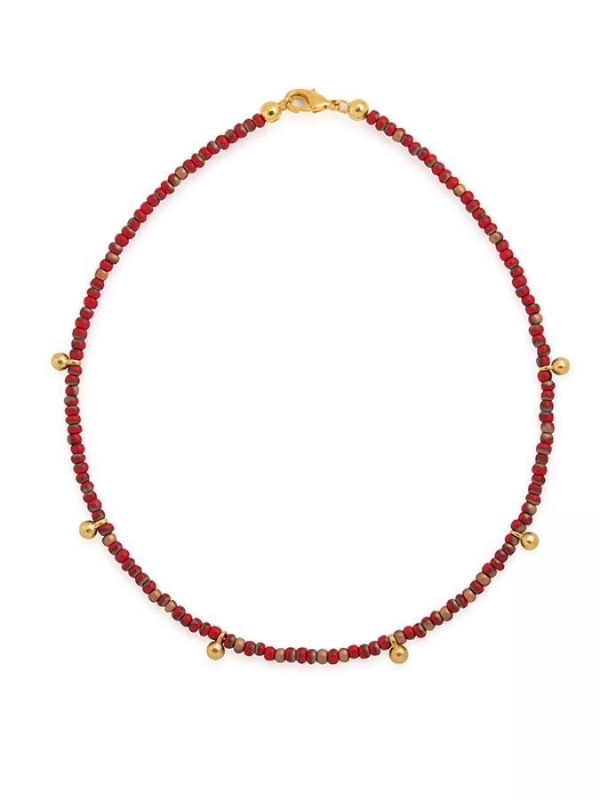 Ketten - Kette Collier vergoldet rote Rocailles - KG-010_pic-red - Beau Soleil Jewelry