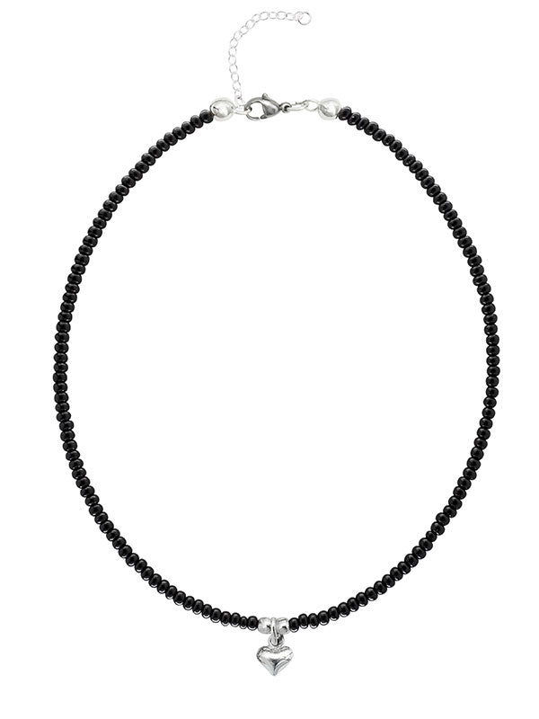 Ketten - 925 Silber Kette Collier Herz - Schwarz - K501_herz_schwarz - Beau Soleil Jewelry