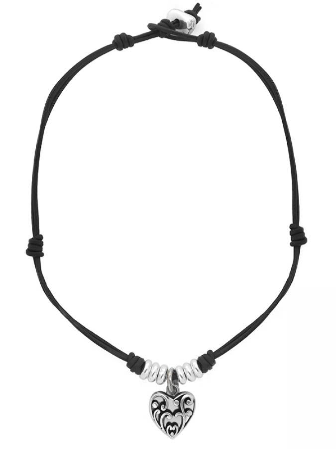 Kurze Lederkette Damen mit Herzanhänger - Schwarzes Leder - K288 - Halsketten - Beau Soleil Jewelry