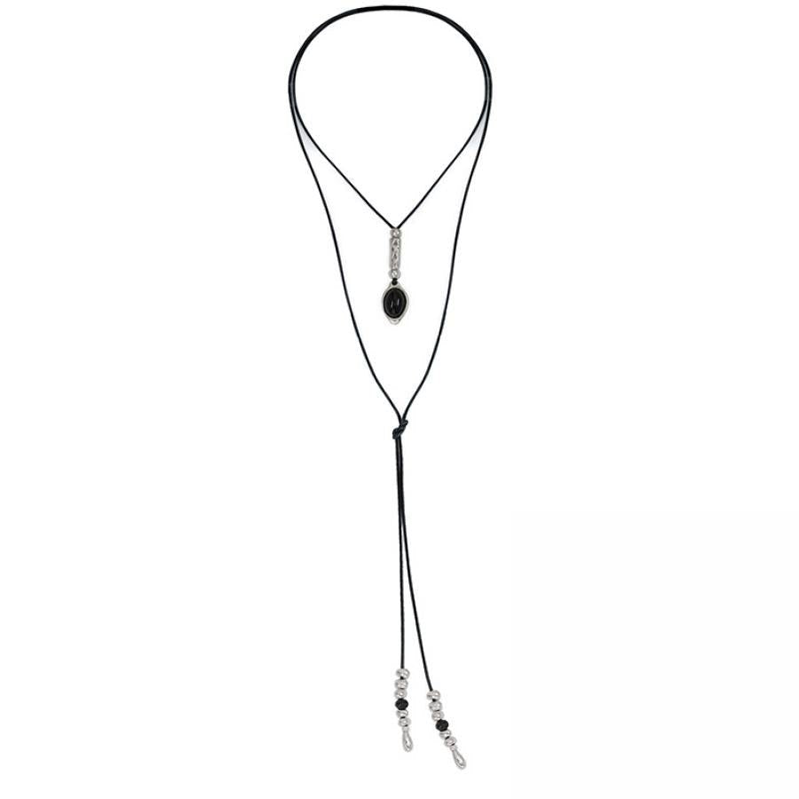 Ketten - Lederkette mit Anhänger schwarzer Onyx individuell tragbar - Braun - K269_black - Beau Soleil Jewelry