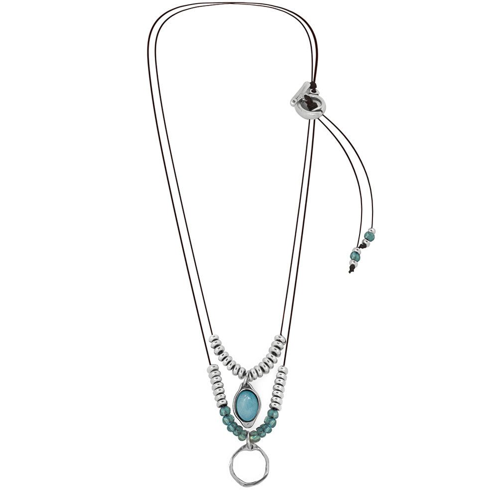 Ketten - Lederkette Layer Kette zweireihig mit Jade - Schwarz - K291 - Beau Soleil Jewelry
