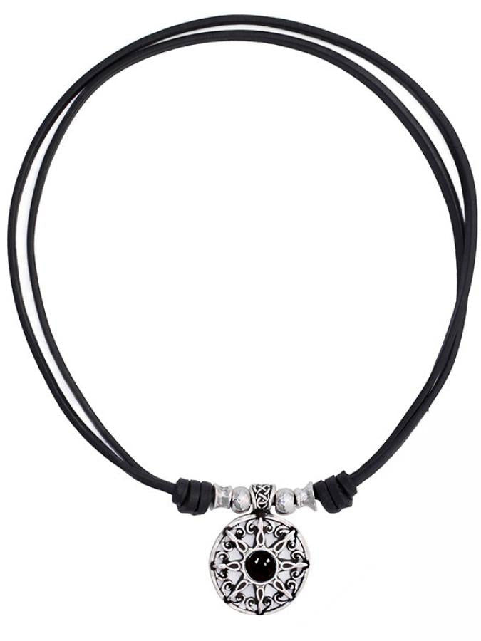 Lederkette Sonnenanhänger Onyx - Schwarz - K181_onyx - Halsketten - Beau Soleil Jewelry