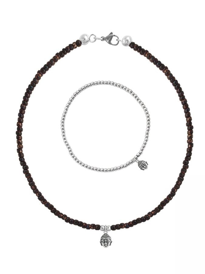 925 Silber Schmuck - 925 Silber Kette Collier & Armband Buddha Topaz matt - Set_buddha _898A_K501 - Beau Soleil Jewelry