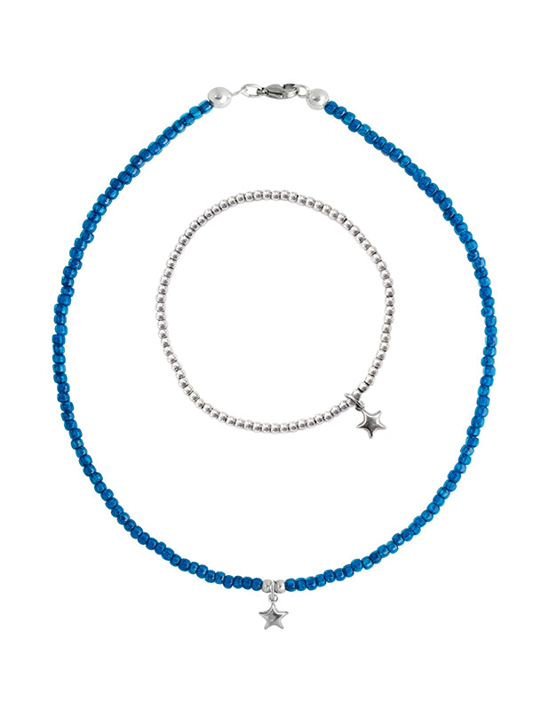 925 Silber Schmuck - Schmuck Set 925 Silber Kette & Armband mit Stern Beau Soleil Jewelry