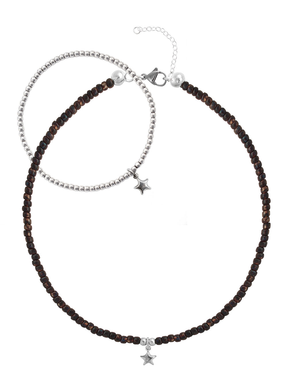 925 Silber Schmuck - Schmuck Set 925 Silber Kette & Armband mit Stern - 18 - Beau Soleil Jewelry