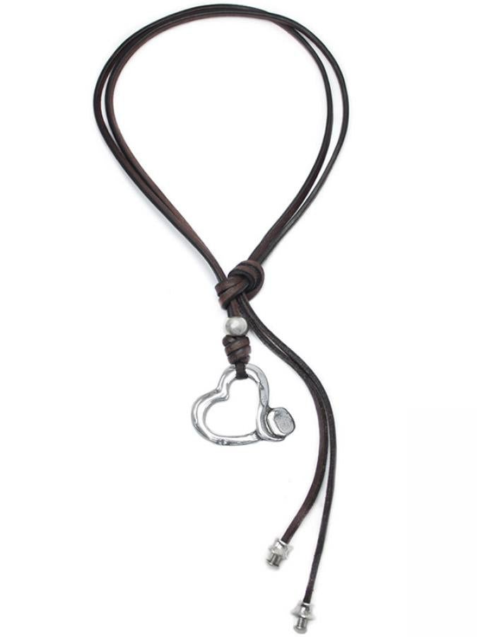 Lederkette mit Herz Anhänger K258 - Braun - K258 - Halsketten - Beau Soleil Jewelry