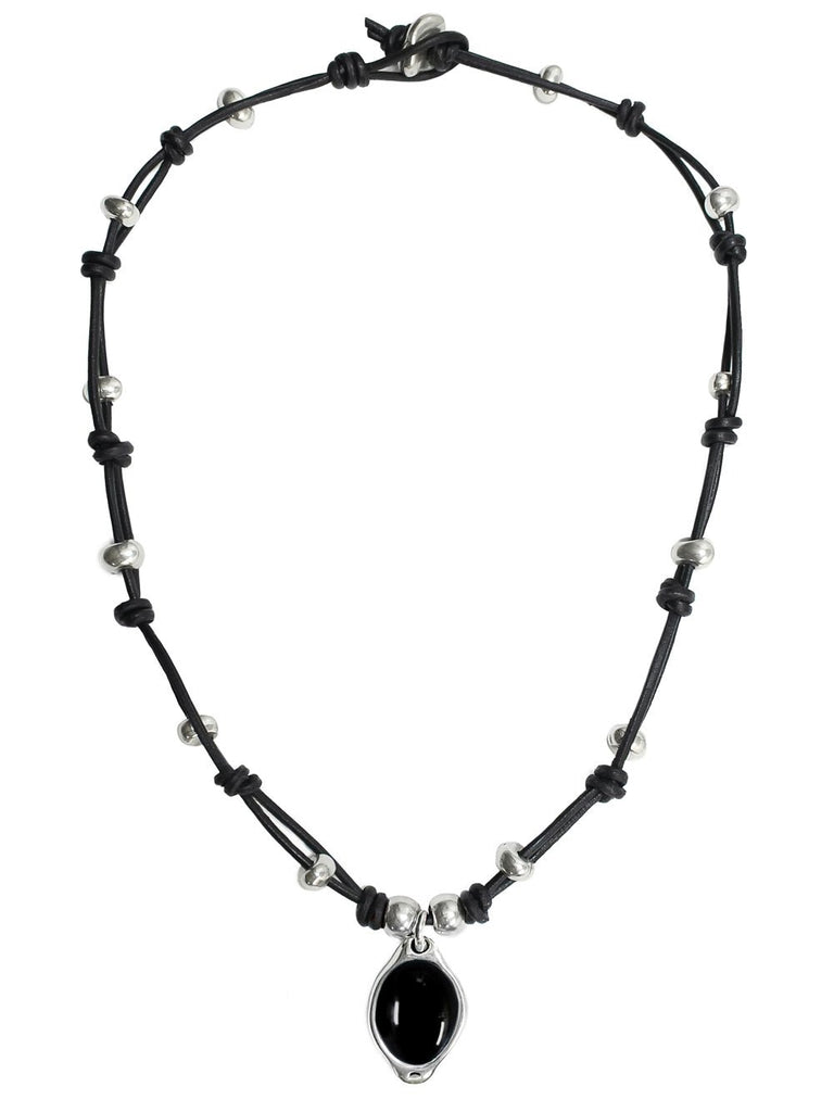 Ketten - Damen Lederkette mit Anhänger Onyx Edelstein - Schwarz - K276_onyx - Beau Soleil Jewelry