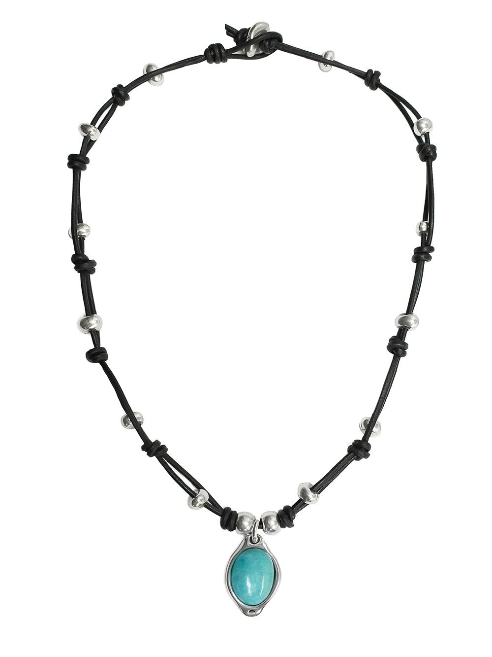 Lederkette mit türkisfarbigem Amazonit Anhänger K276 - Schwarz - K276_amazonit-schwarz - Halsketten - Beau Soleil Jewelry