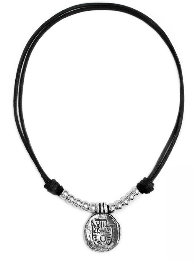 Ketten - Lederkette für Herren längenverstellbar mit Münzen Anhänger - Braun - K282 - Beau Soleil Jewelry