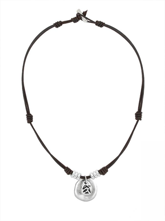 Kurze Damen Lederkette Tribal Coin - 40 cm Braun - K289 - Halsketten - Beau Soleil Jewelry
