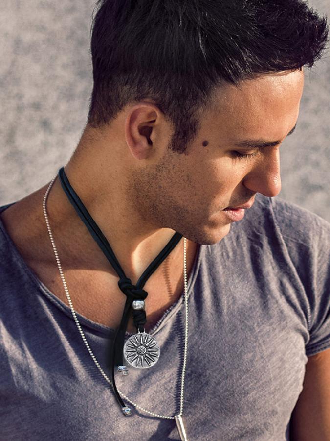 Ketten - Lederkette mit Anhänger Münze Sonnenysymbol - Braun - K155-Braun - Beau Soleil Jewelry