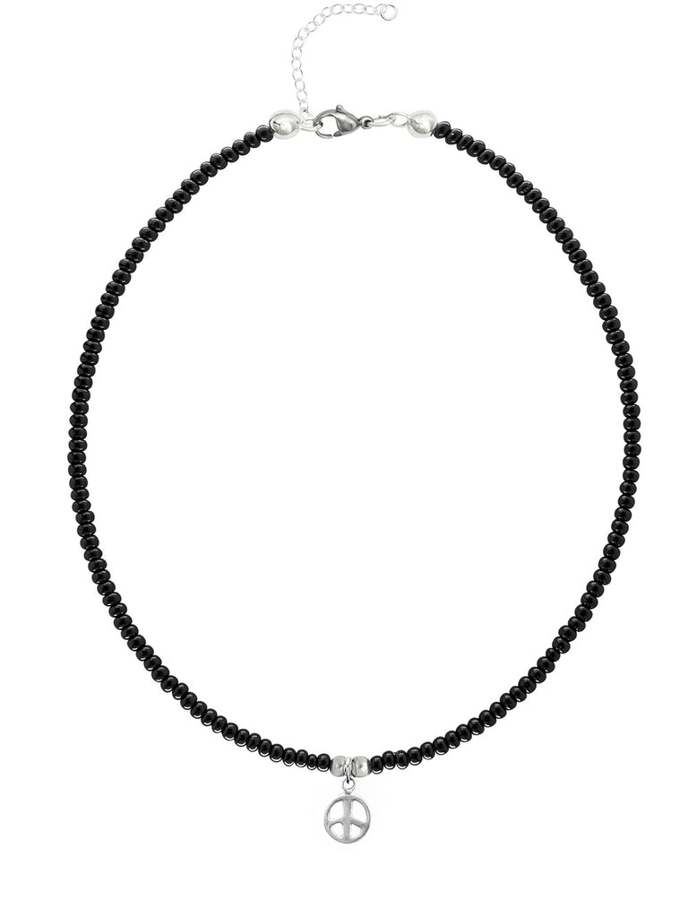 925 Silber Kette Peace - Schwarze Glasperlen - K501_peace_schwarz - Halsketten - 925 Silber Schmuck - Beau Soleil Jewelry