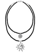 Schmuck Set’s - Ketten Schmuck Set mit Anhänger Sonne schwarze Glasperlen - Silber - K15+K16-schwarz-silber - Beau Soleil Jewelry