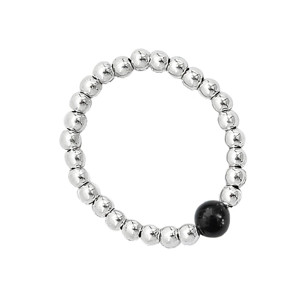 925 Silber Schmuck - Sterling Silber Kugel-Ring mit Onyx - 52-53 (S) - R141onyx - Beau Soleil Jewelry