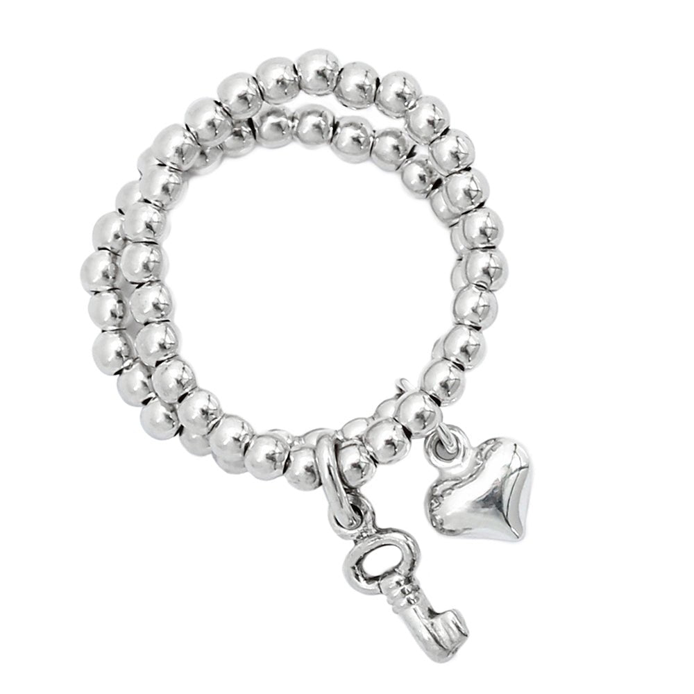 925 Silber Schmuck - Sterling Silber Ring Set Schlüssel und Herz - 52-53 (S) - R112_R118 - Beau Soleil Jewelry