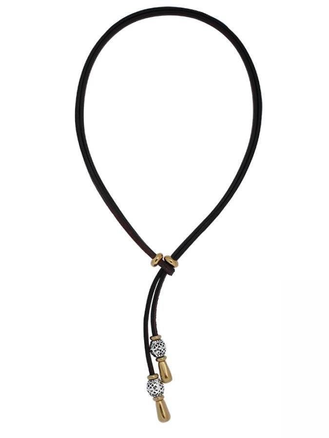 Ketten - Lederkette Damen vergoldet individuell tragbar Bali - 55cm Braunes Leder - 256_gold_silber - Beau Soleil Jewelry