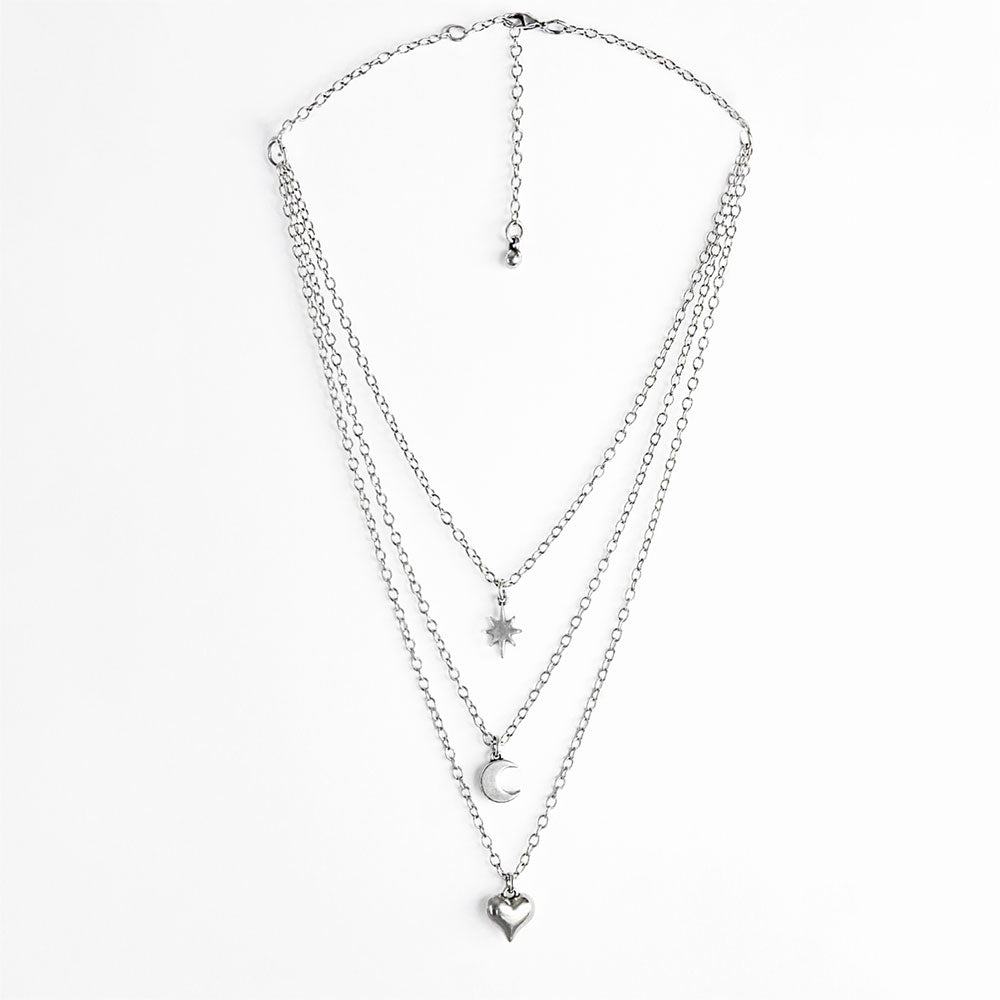 Ketten - Layerkette mit Stern, Mond und Herzanhänger - K310 - Beau Soleil Jewelry