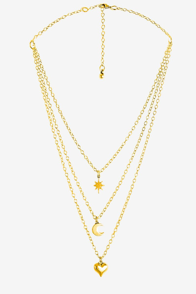 Ketten - Layerkette mit Stern, Mond und Herzanhänger - Gold - K310-gold - Beau Soleil Jewelry