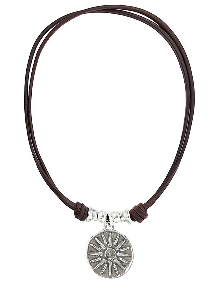 Ketten - Leder Halskette mit Anhänger Münze K1555 - Braun - k1555-braun-42 - Beau Soleil Jewelry