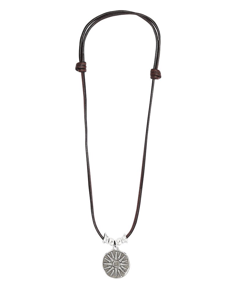Ketten - Leder Halskette mit Anhänger Münze K1555 - Braun - k1555-braun-42 - Beau Soleil Jewelry