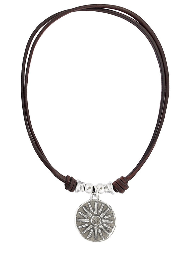 Ketten - Leder Halskette mit Anhänger Münze K1555 - Schwarz - k1555-schwarz-42 - Beau Soleil Jewelry