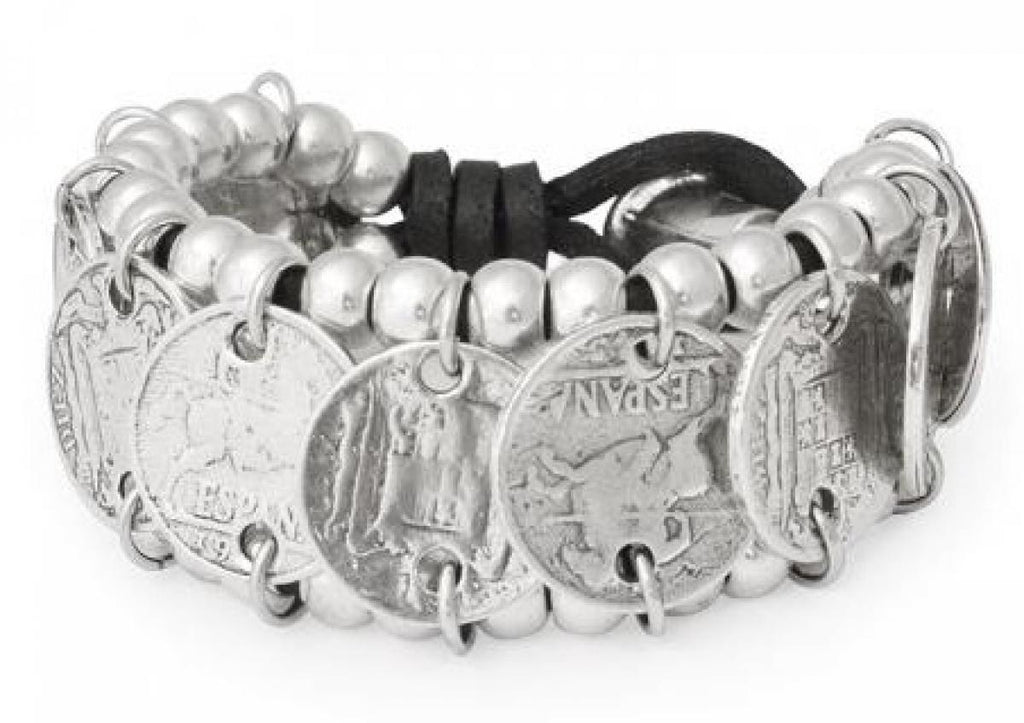 Armbänder - Lederarmband mit Münzen - Braun - 931A-18-Braun - Beau Soleil Jewelry