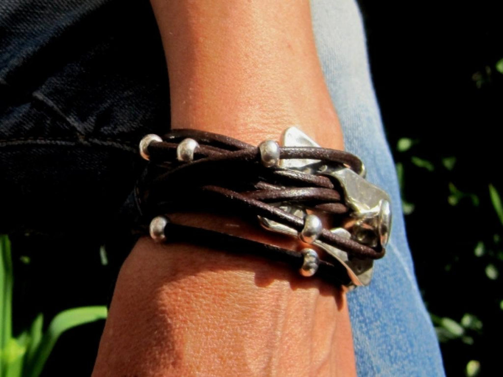 Beau Soleil Schmuck Kollektion - Lederarmband Wickelarmband Rockstar - Braun - 829A - Beau Soleil Jewelry