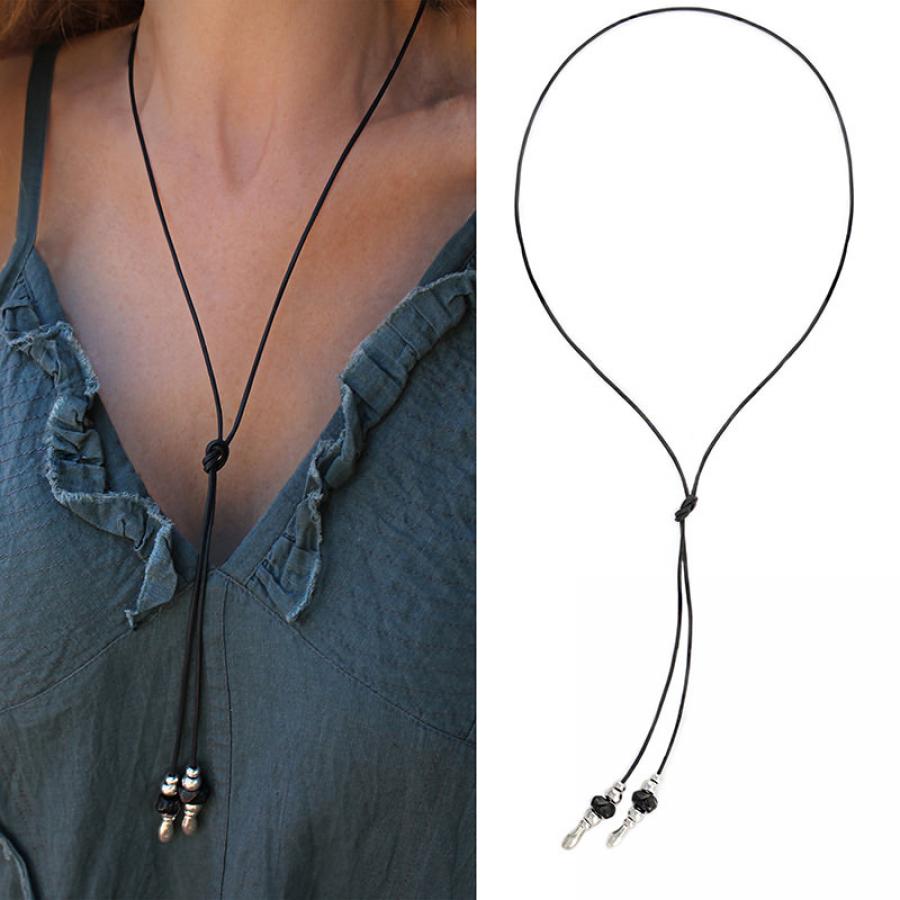 Ketten - Damen Lederkette mit Anhänger Lassokette Fransenkette Halskette 215K - Braun - 215K - Beau Soleil Jewelry