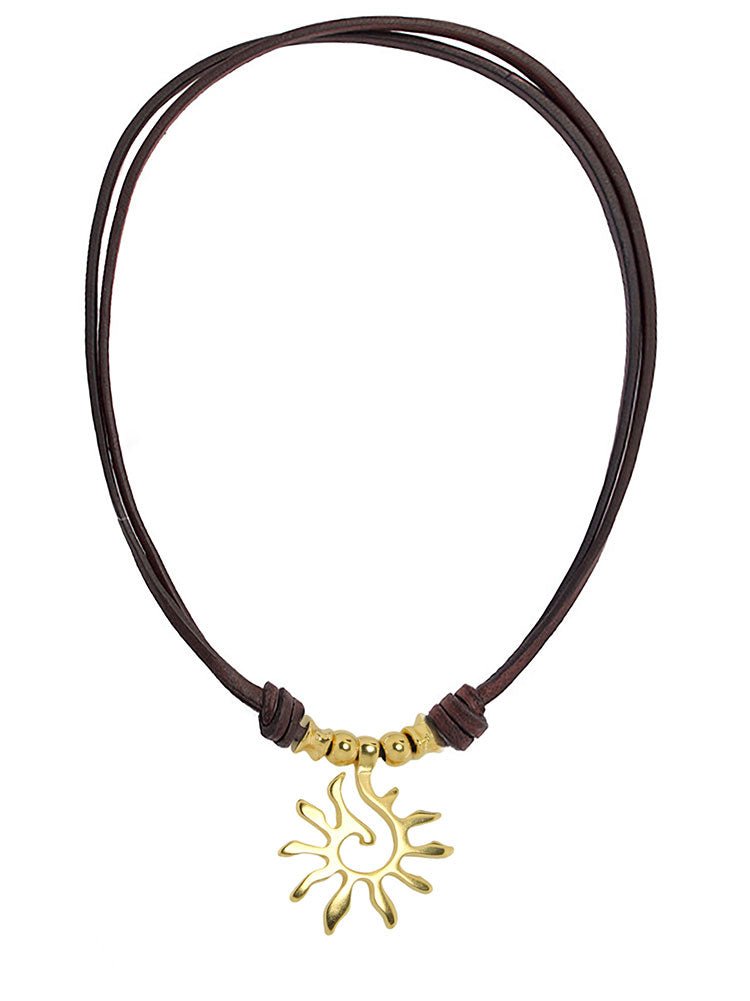 Ketten - Lederhalskette mit Anhänger Sonne längenverstellbar K296 - Braun - K296-braun-gold - Beau Soleil Jewelry