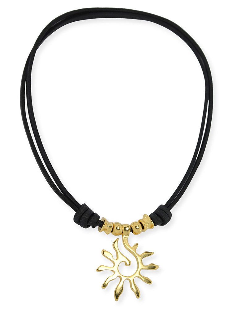 Ketten - Lederhalskette mit Anhänger Sonne längenverstellbar K296 - Schwarz - K296-schwarz-gold - Beau Soleil Jewelry
