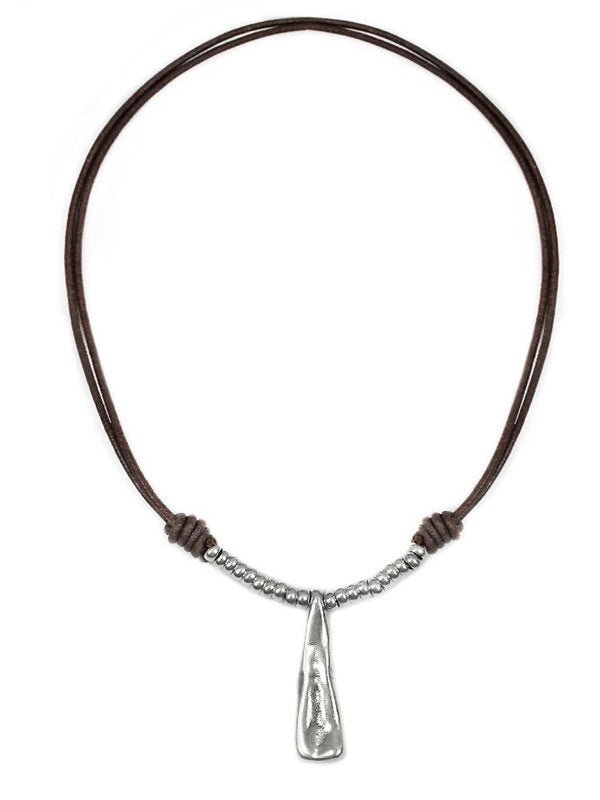 Längenverstellbare Lederkette mit langem Anhänger - Braun - K189 - Beau Soleil Jewelry