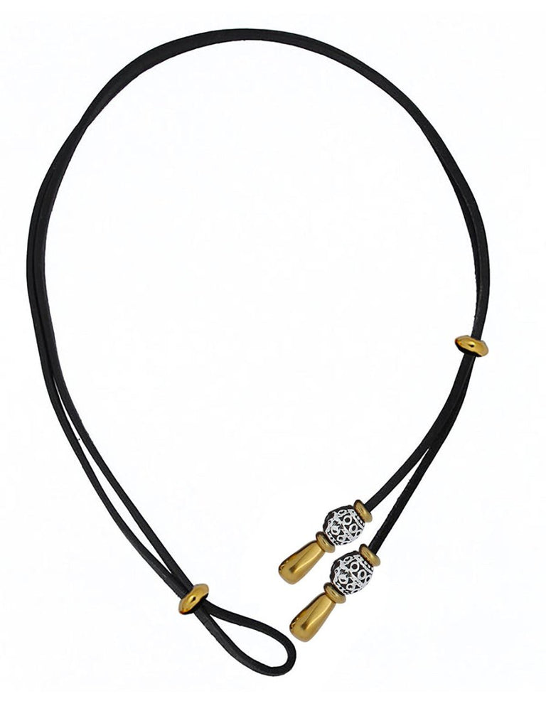 Ketten - Lederkette Damen Bali Gold/Silber Kombination K256 - 55cm Braunes Leder - 256_gold_silber_bali-55-braun - Beau Soleil Jewelry