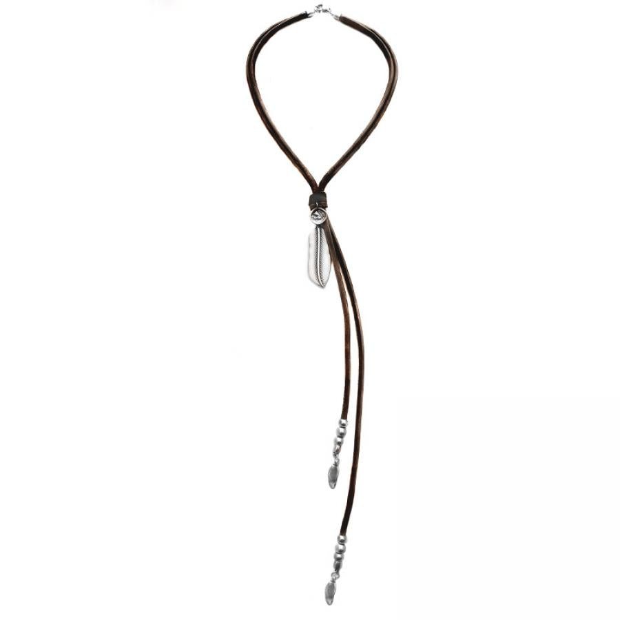 Ketten - Lederkette mit Feder und Münze - Braun - K180 - Beau Soleil Jewelry