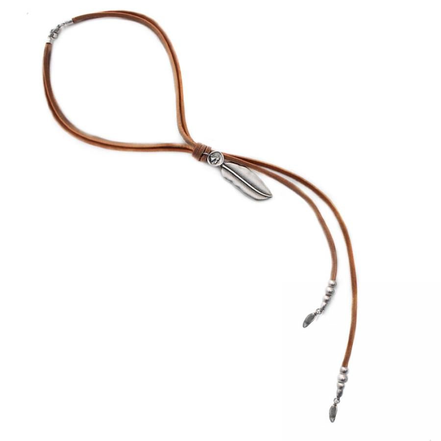 Ketten - Lederkette mit Feder und Münze - Braun - K180 - Beau Soleil Jewelry