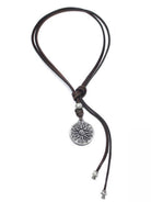 Lederkette mit Anhänger Münze Sonnenysymbol - Schwarzes Leder - K155-Schwarz - Halsketten - Beau Soleil Jewelry