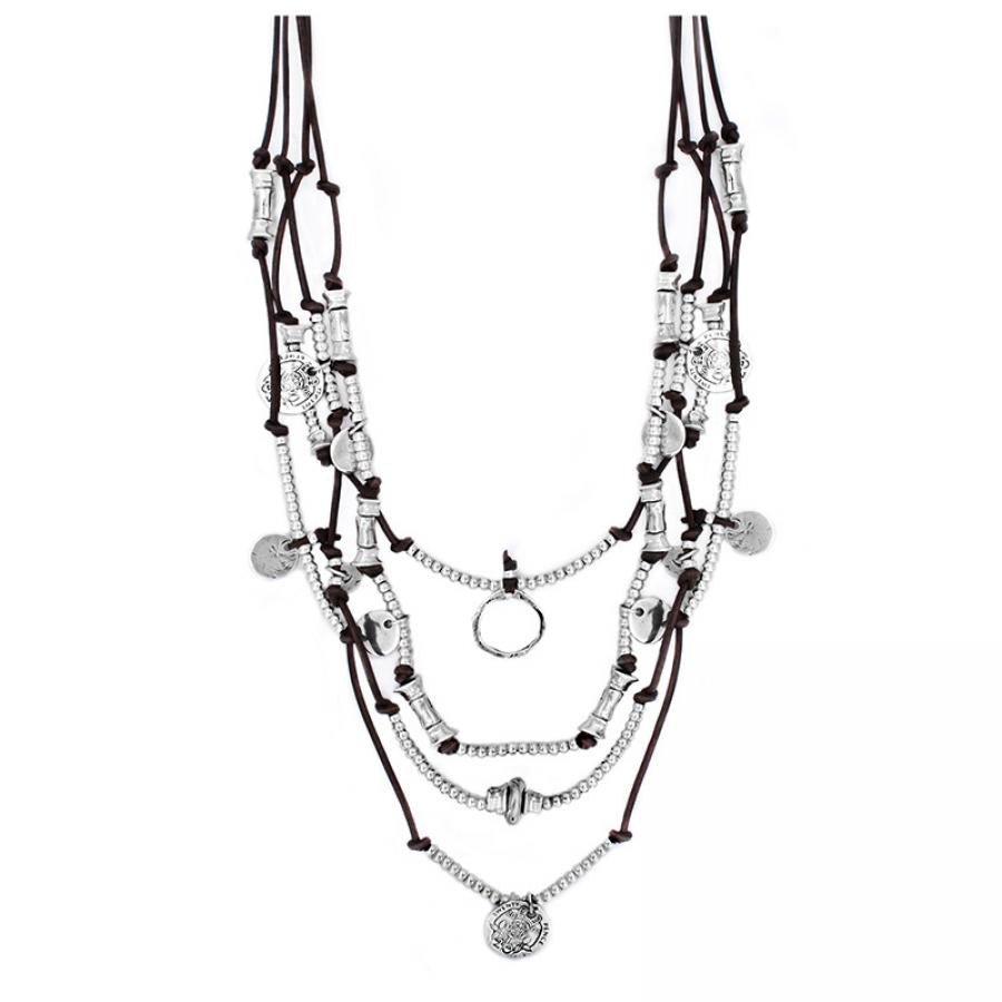 Lange Lederkette mit vielen Münzen Coins Gybsy Ibiza 214K - Schwarz - Halsketten - Beau Soleil Jewelry