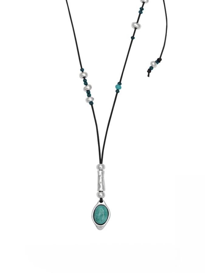 Lederkette blaue Jade K2770 - Schwarzes Leder - K2770-schwarz - Halsketten - Beau Soleil Jewelry