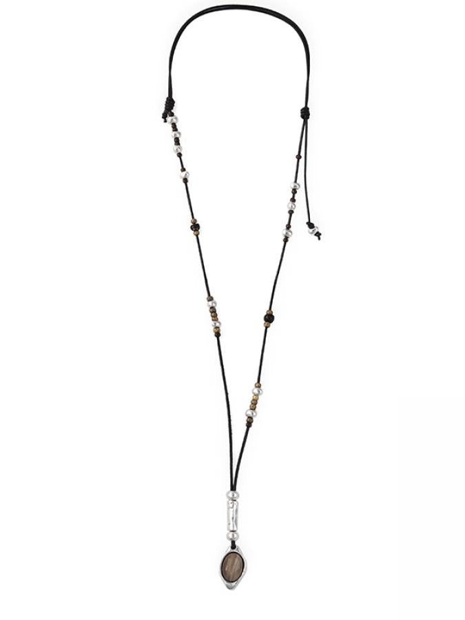 Lederkette Achat längenverstellbar K204 - Schwarzes Leder - Halsketten - Beau Soleil Jewelry