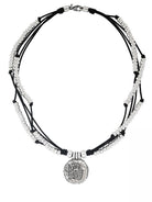 Mehrreihige kurze Lederkette mit Münz Anhänger - Braun - K185 - Halsketten -  Beau Soleil Jewelry